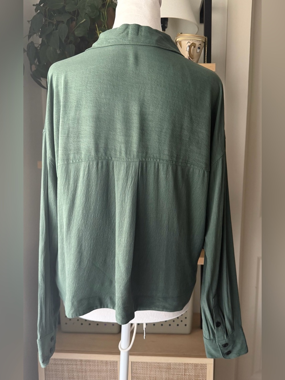 Madewell S Sage Green Lyocell Button Front Shirt Blouse Cropped Boxy Oversized - Picture 14 of 14